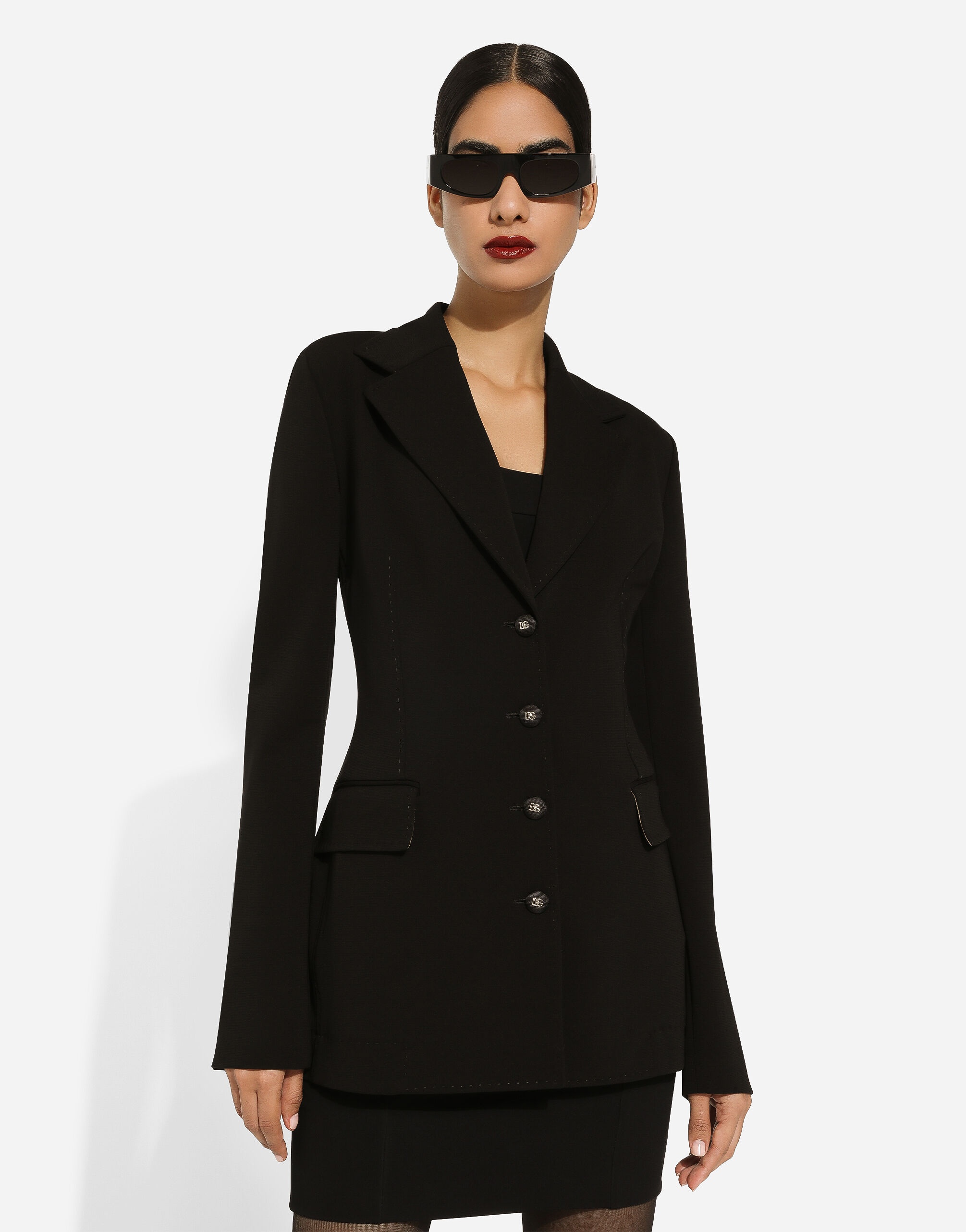 Double-breasted Turlington jacket in jersey Milano rib - 4