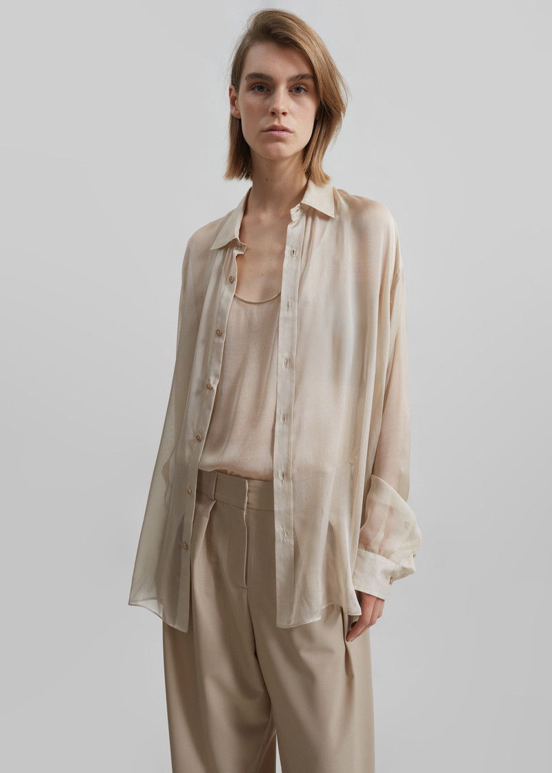 Oria Sheer Silk Chiffon Shirt - Beige 4