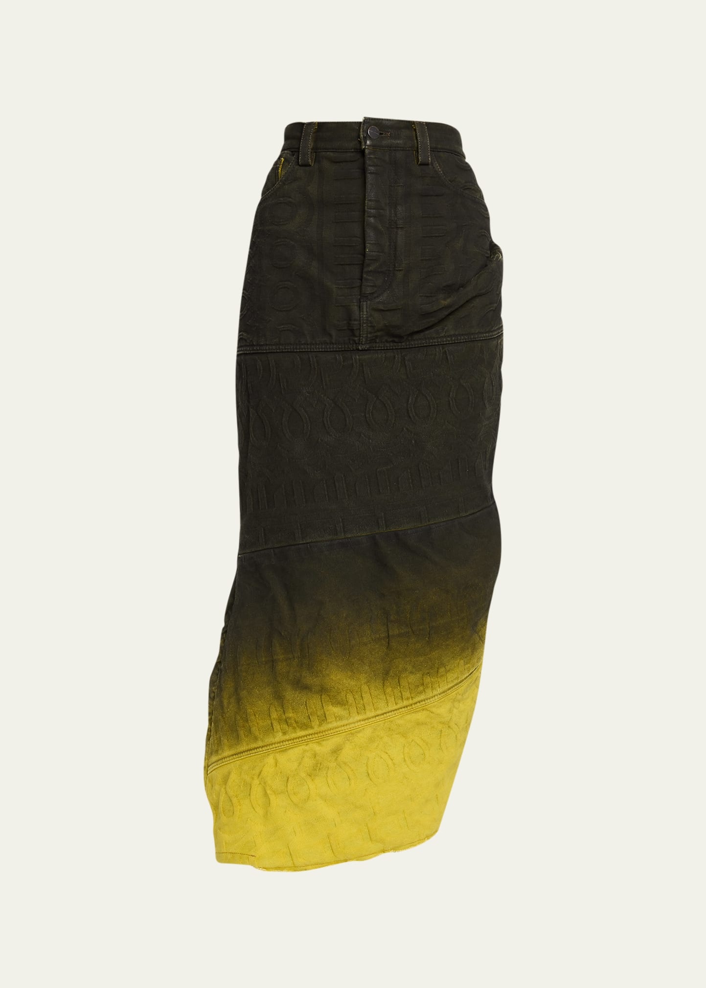 Denim Ombre-Painted Logo-Embossed Midi Skirt - 1