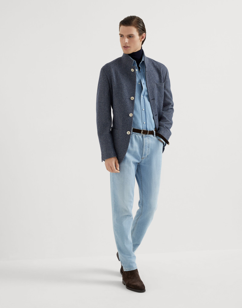 Wool, silk and cashmere chevron blazer-style outerwear jacket 5