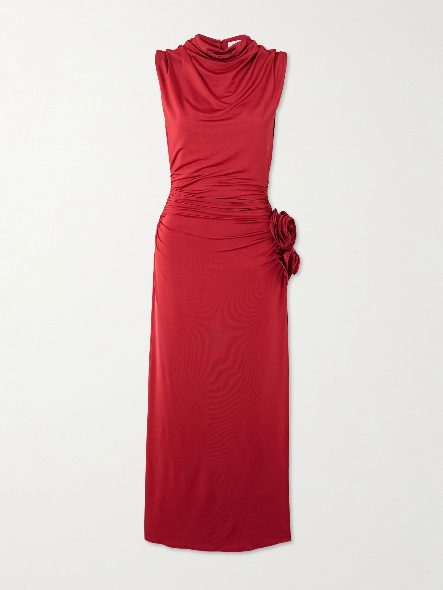 Appliquéd draped stretch-jersey midi dress Red - 1