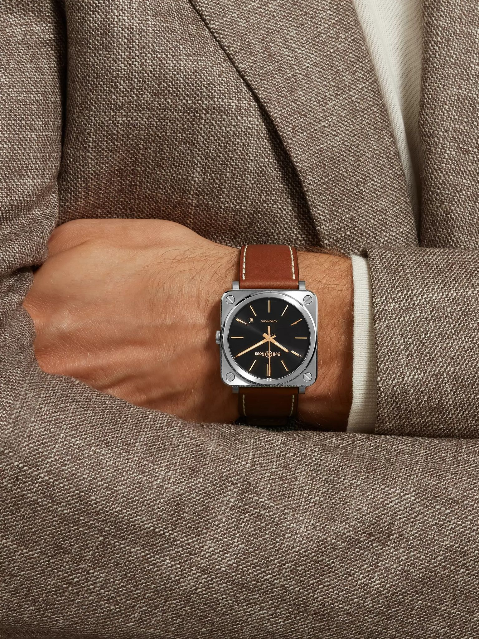 BR S-92 Golden Heritage Automatic 39mm Stainless Steel and Leather Watch, Ref. No. BRS92-ST-G-HE/SCA - 2