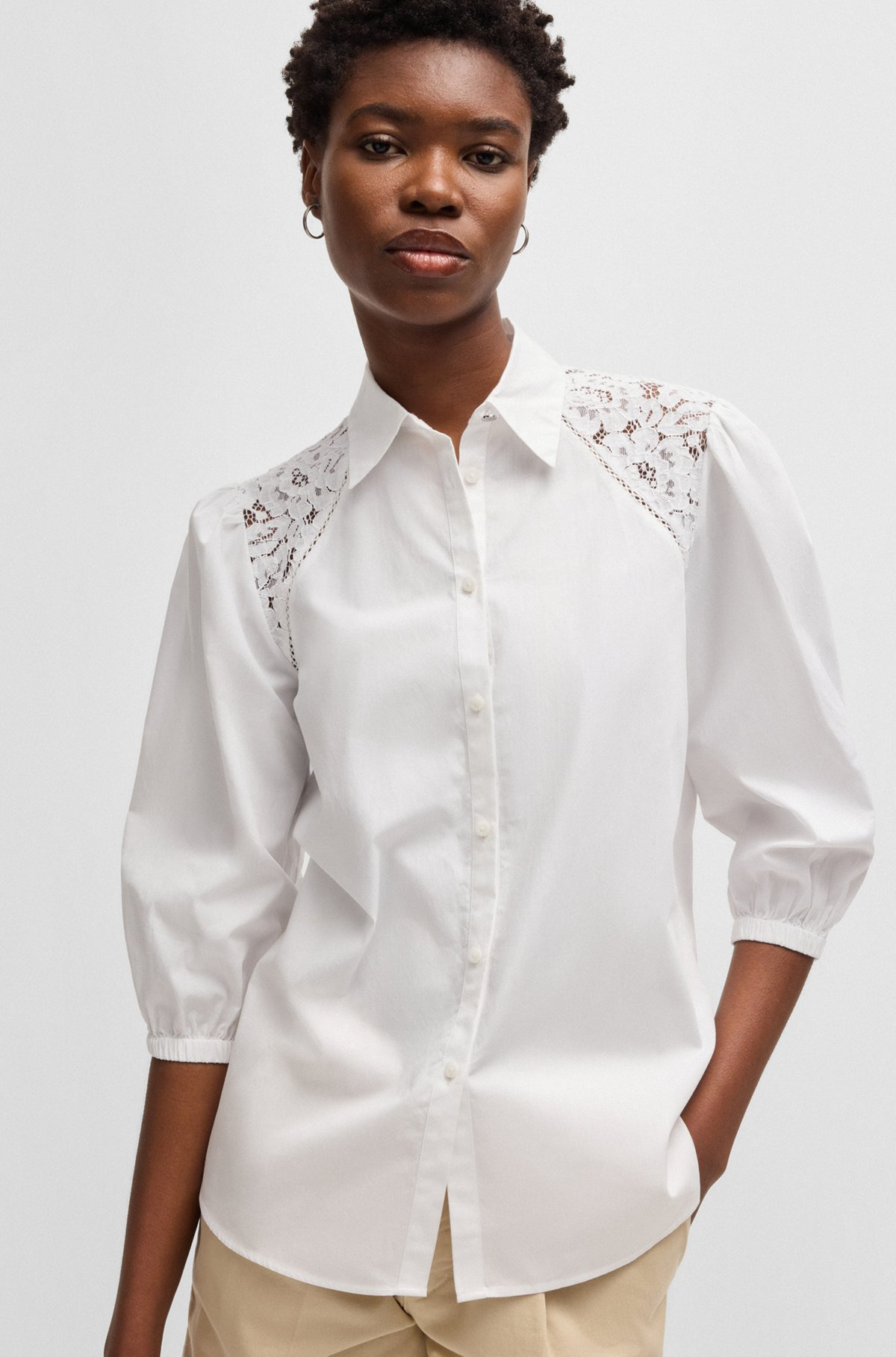 REGULAR-FIT BLOUSE WITH LACE SHOULDERS - 6