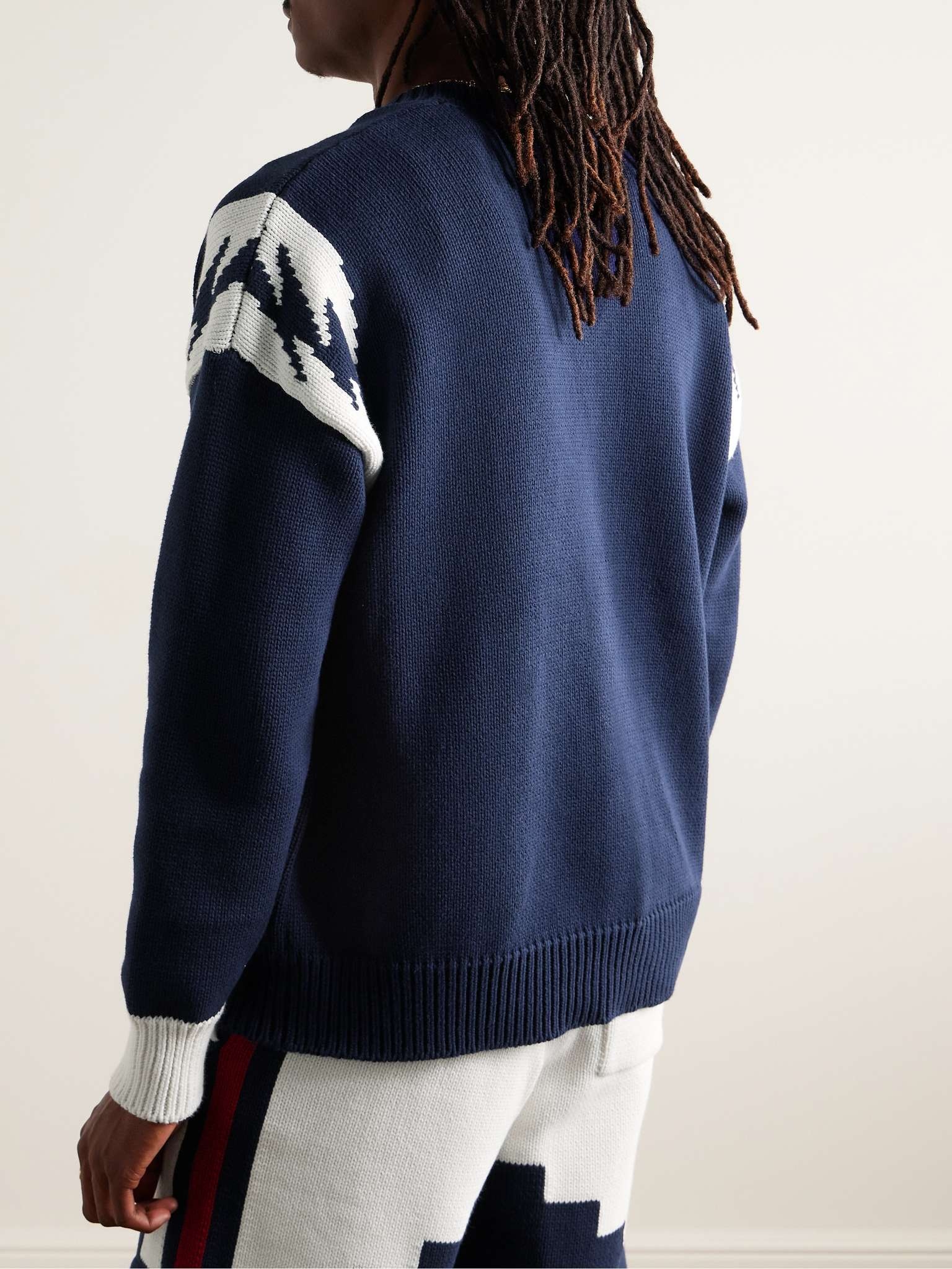 Logo-Appliquéd Intarsia-Knit Cotton Cardigan - 4
