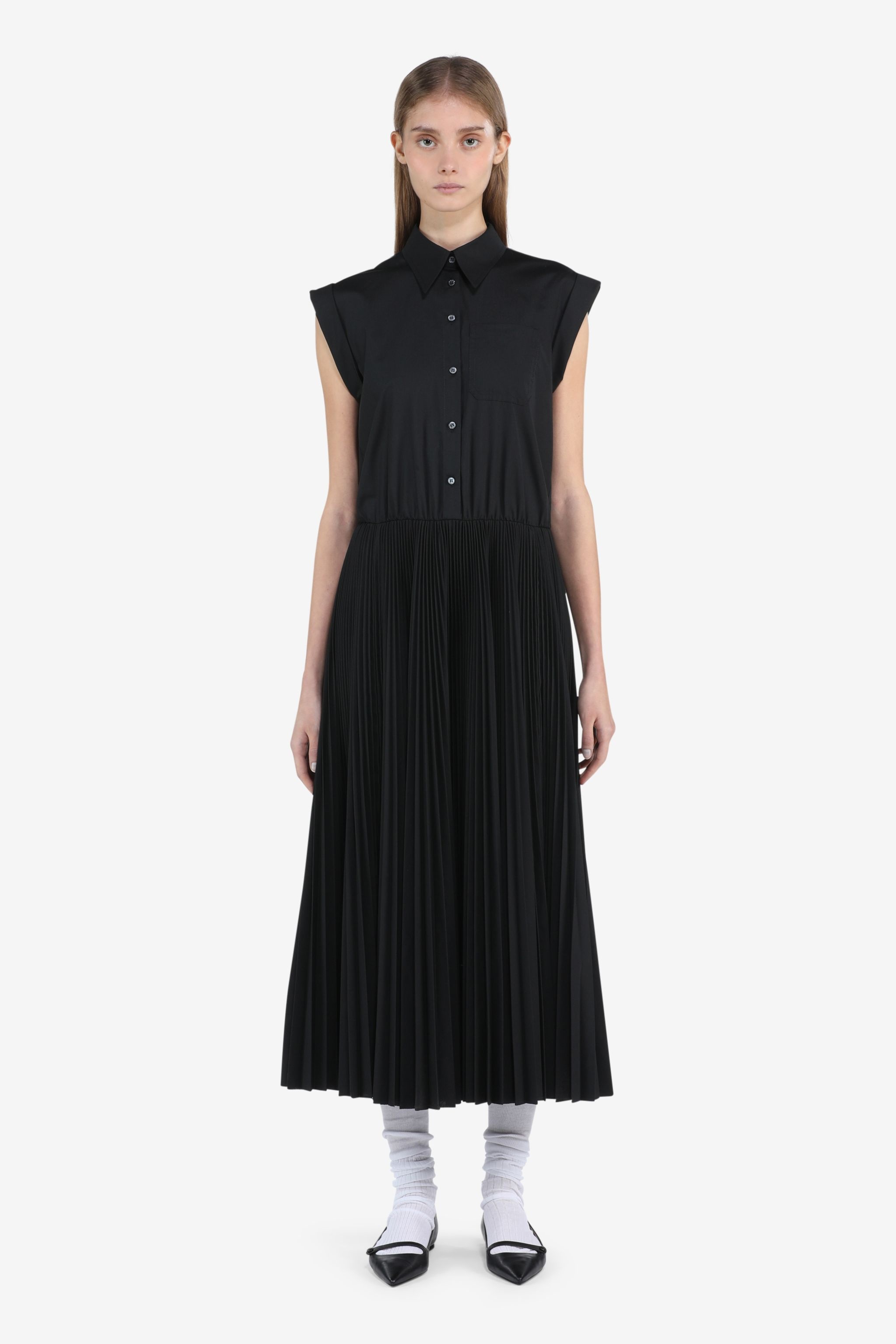 PLEATED SHIRT DRESS - 1