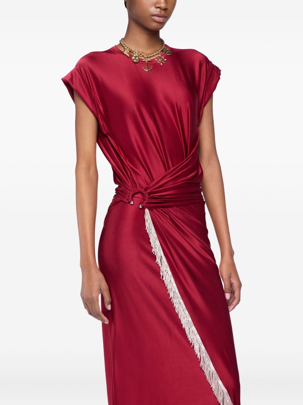fringe-detailed gathered dress - 4