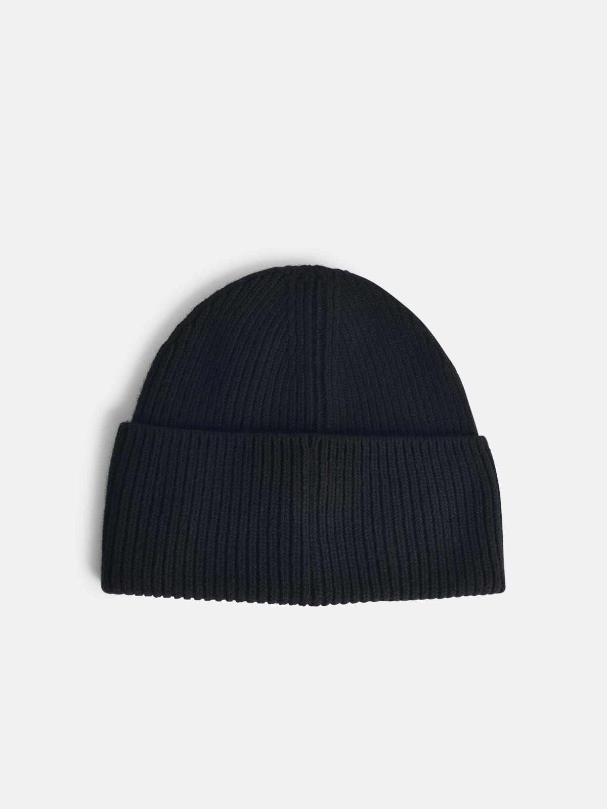 BLACK VIRGIN WOOL BEANIE - 2