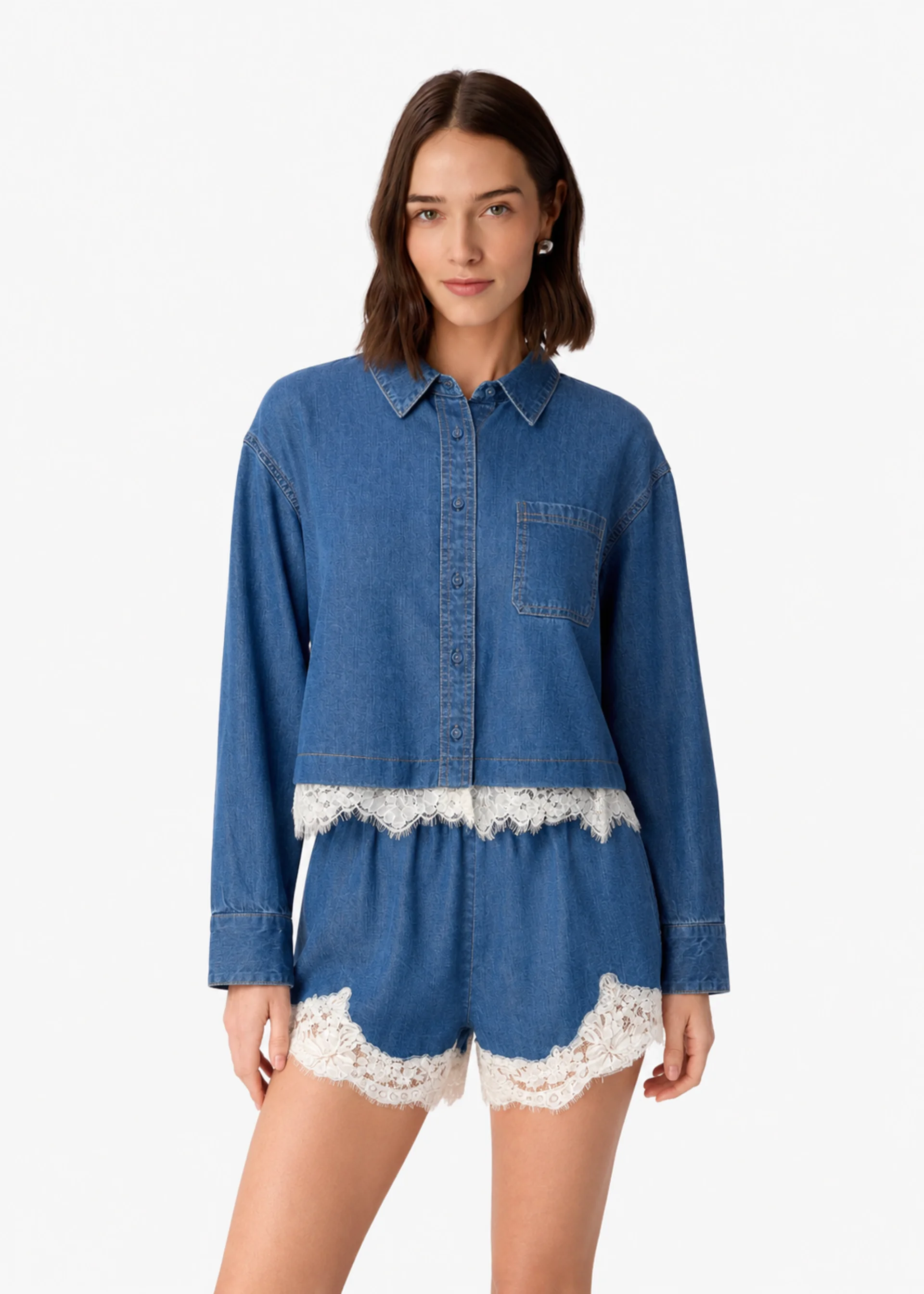 GARANCE CHAMBRAY CROPPED SHIRT LIGHT WASH - 1