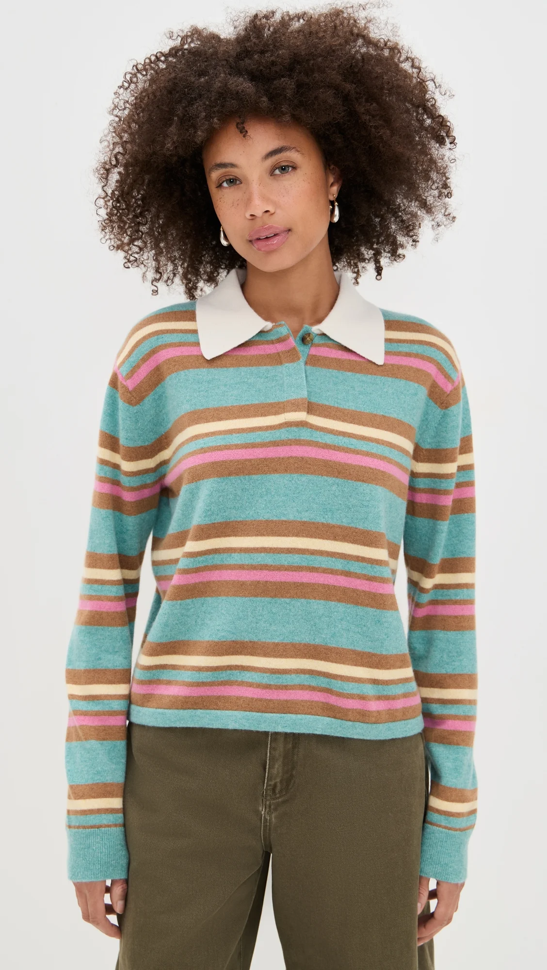 Cashmere Cropped Stripe Rugby Pullover - 1