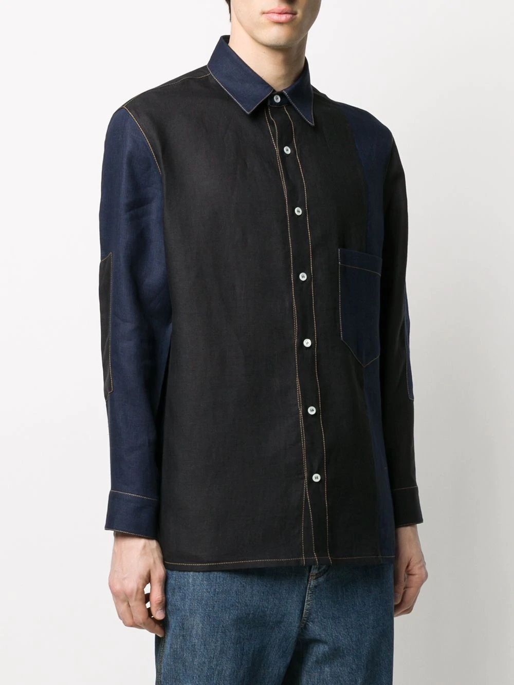 contrast-stitch panelled shirt - 3