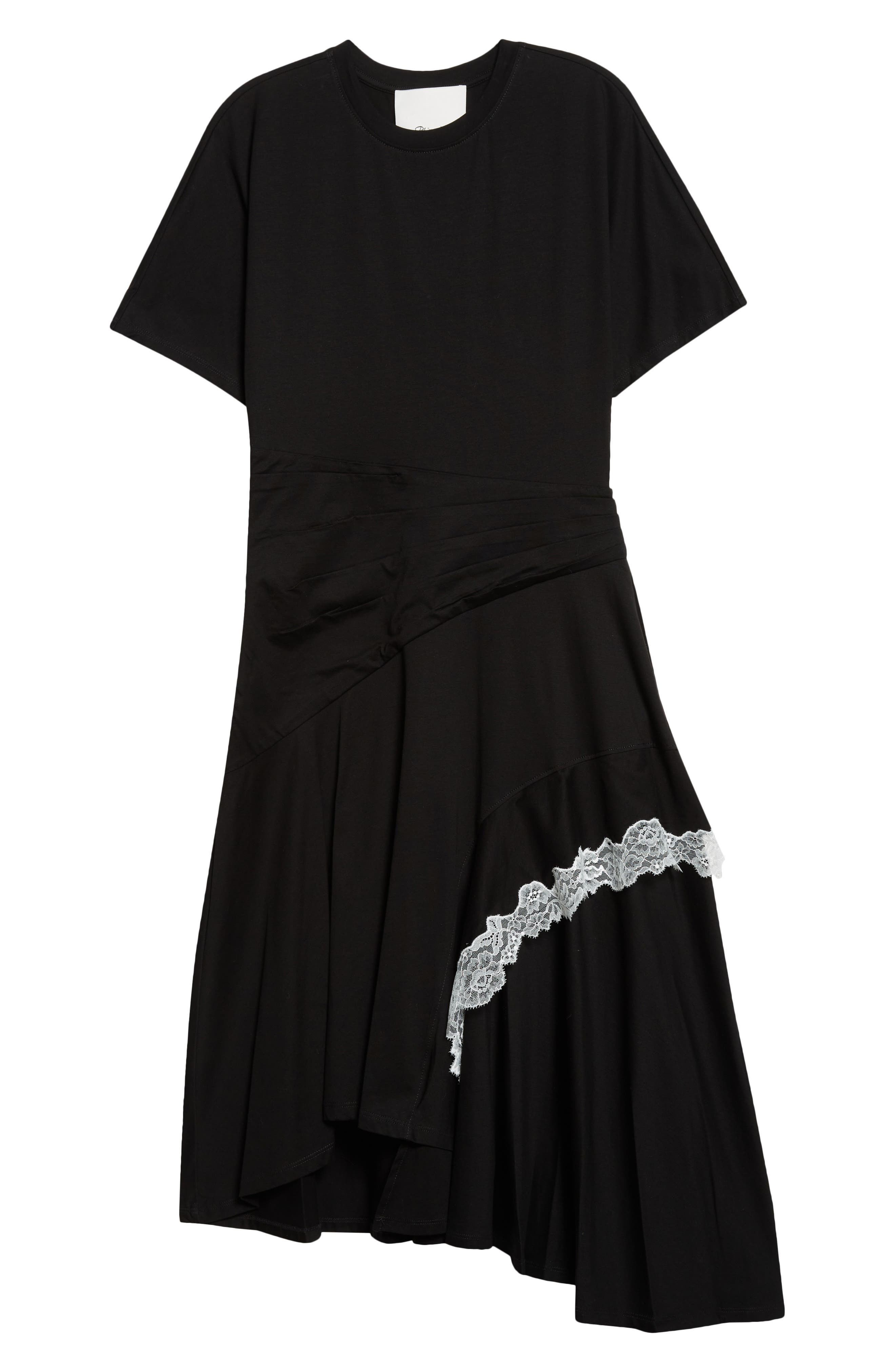 3.1 Phillip Lim Lace Detail Draped Asymmetric Hem Cotton T-Shirt Dress in Black at Nordstrom - 5