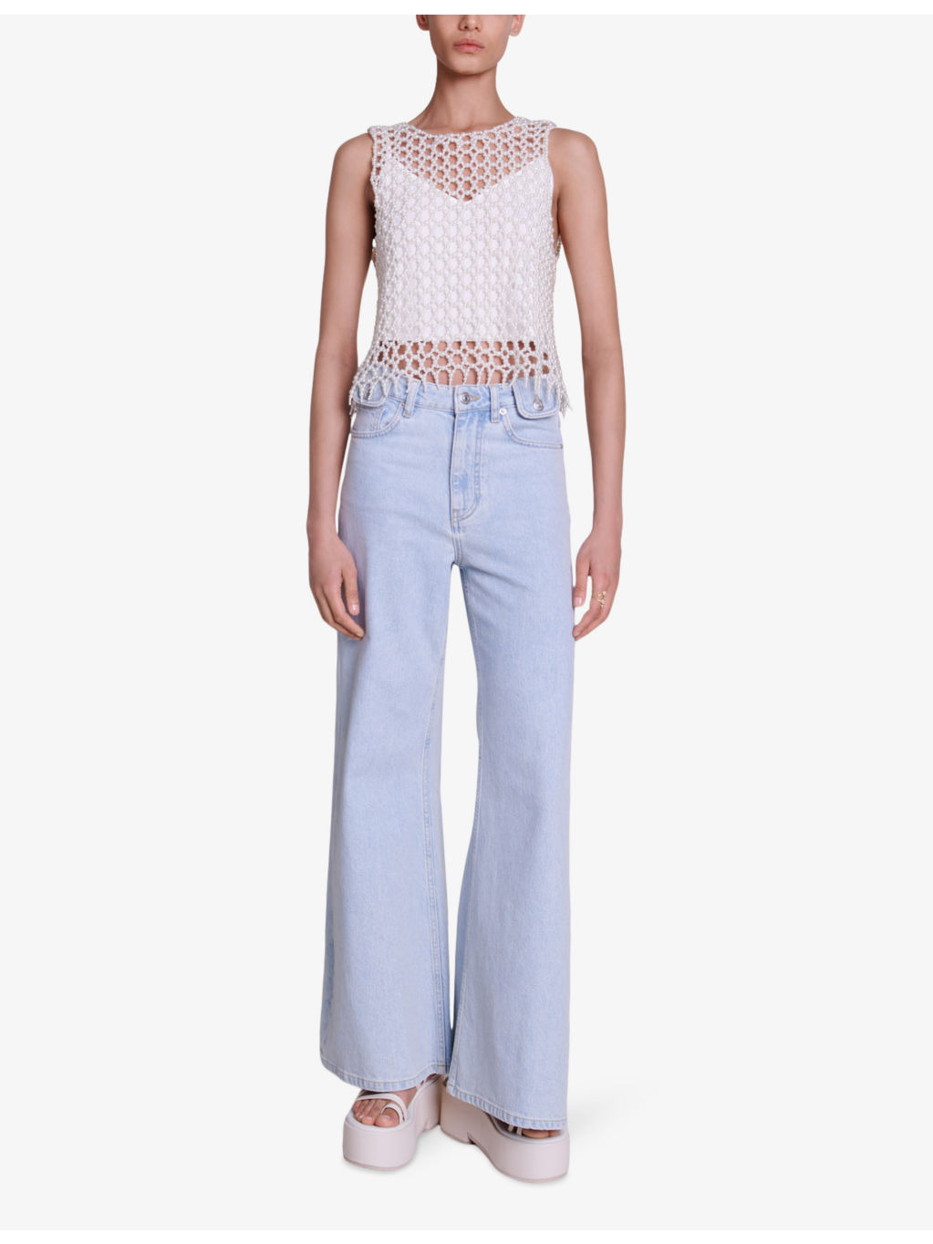 Bead-embellished cropped stretch-woven top - 2