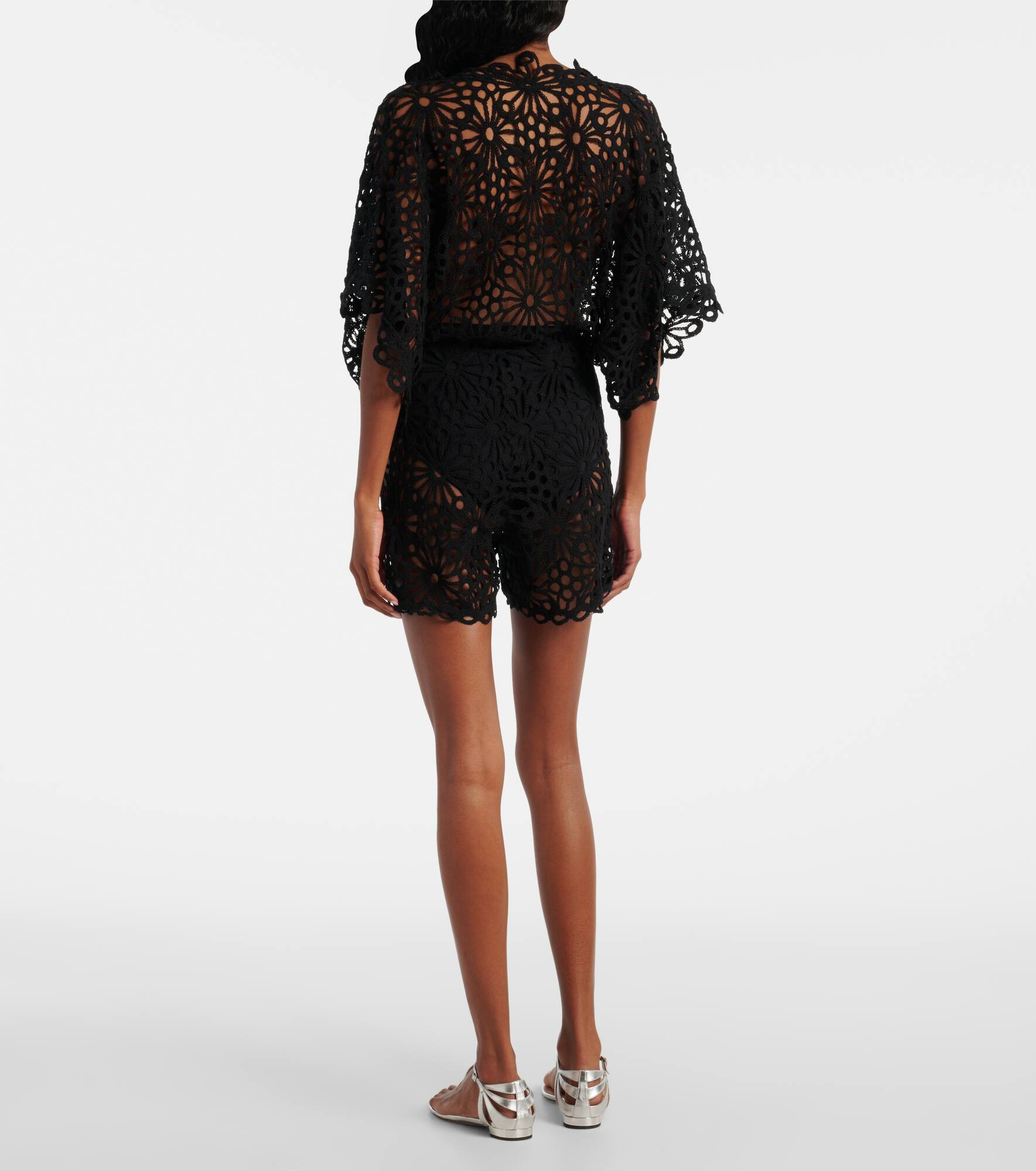 Floral open-knit romper - 3