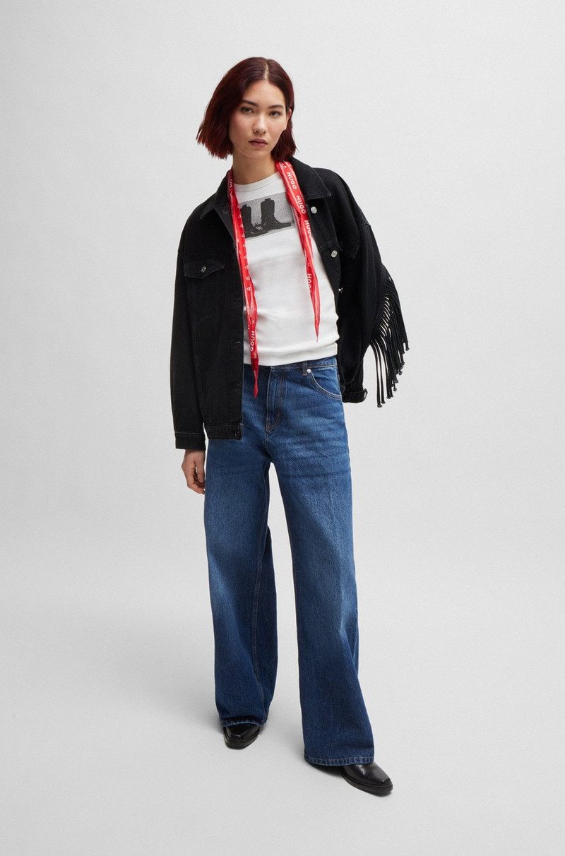 HUGO OVERSIZE-FIT JACKET IN BLACK DENIM WITH FRINGING outlook