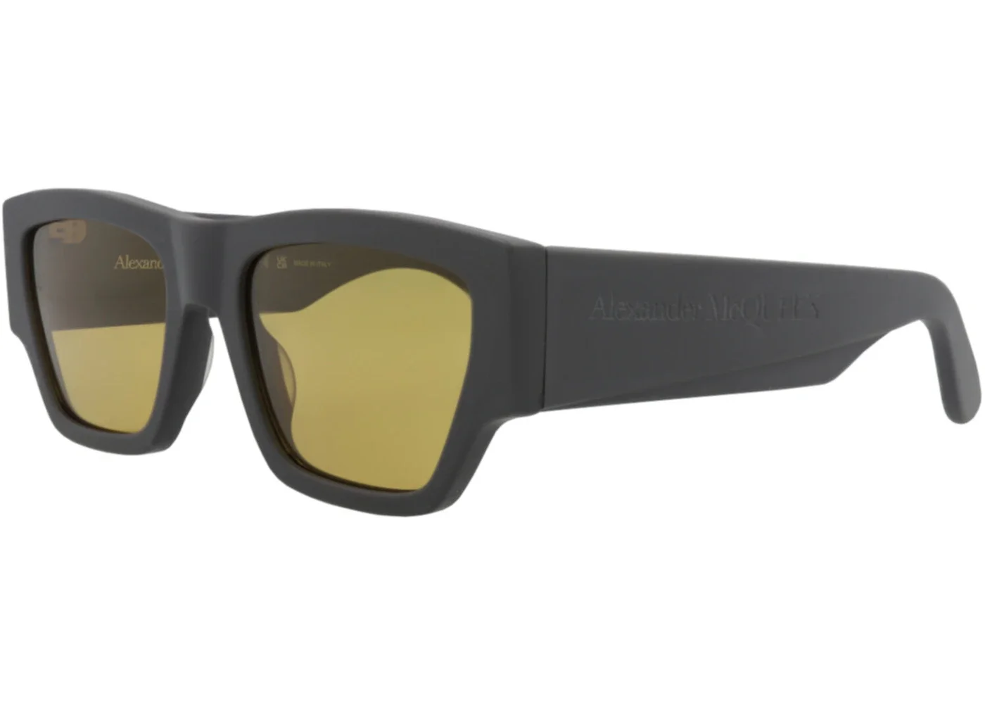 Alexander McQueen Square Rectangle Sunglasses Grey Grey Yellow (AM0393S-30014334-003) - 1