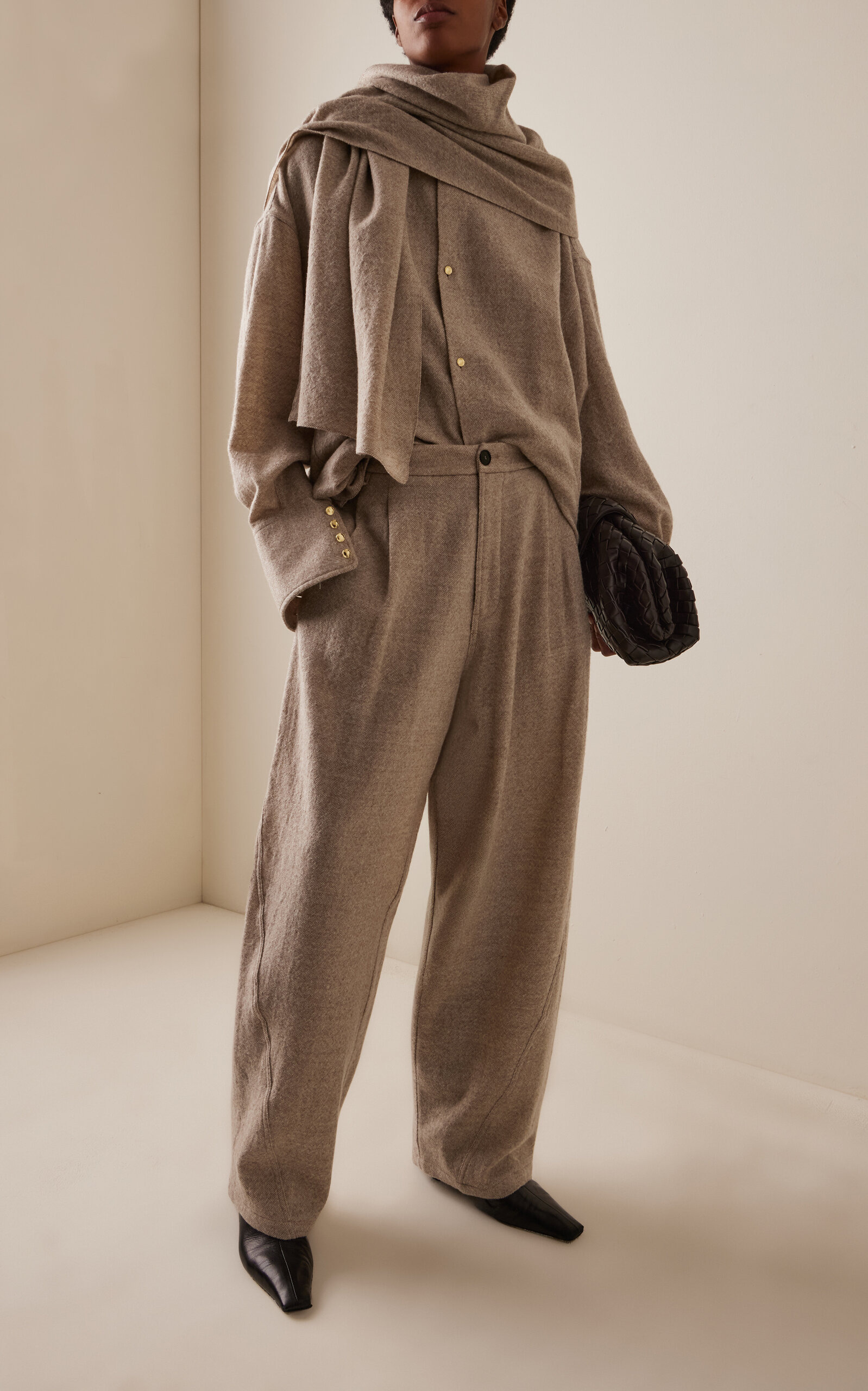 Phebe Pleated Wool Wide-Leg Pants neutral - 2