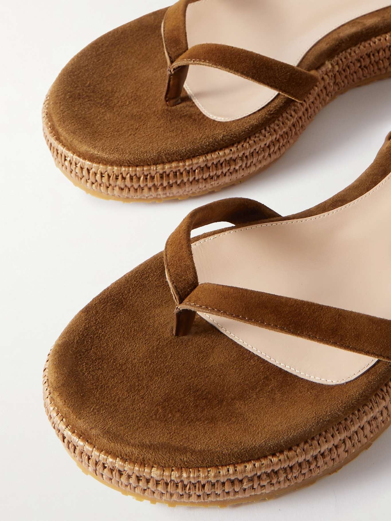 Yasmine embellished raffia-trimmed suede sandals - 4