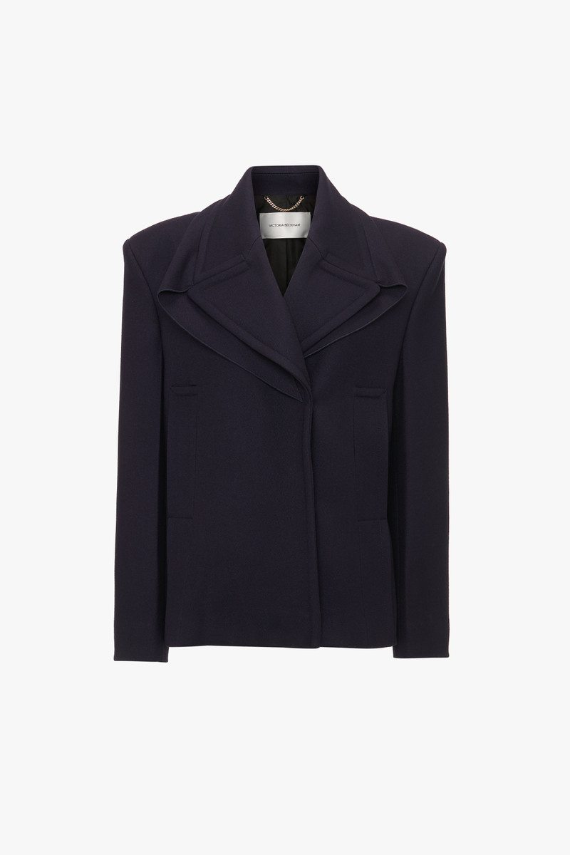 Pointed Shoulder Pea Coat In Ink Blue 1