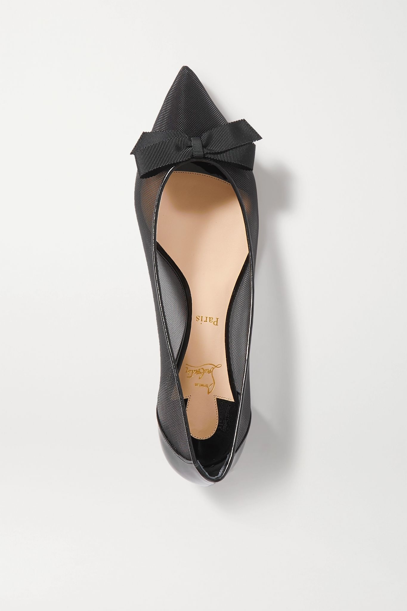 Follies bow-detailed mesh and patent-leather point-toe flats - 6