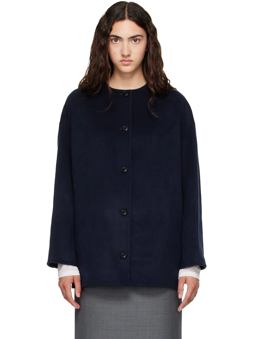 Navy DUNNE LDS Oval-Shaped Short Coat - 1