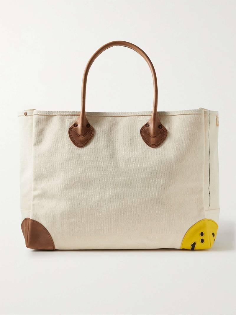 Smiley Leather-Trimmed Canvas Tote Bag 1