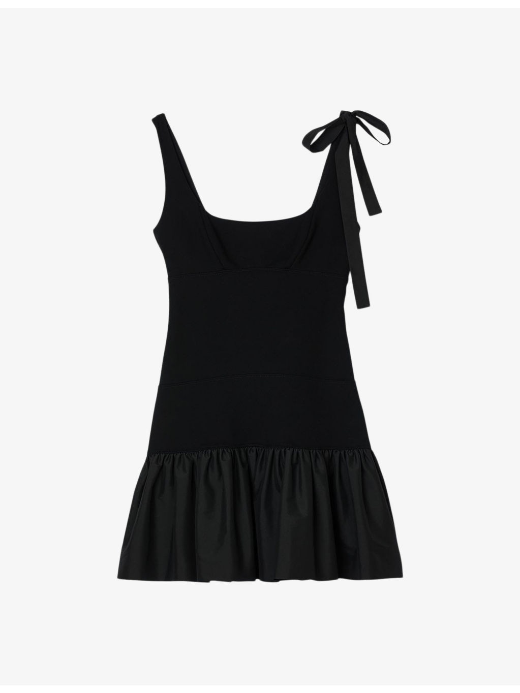 Ruffle-hem shoulder-tie stretch-woven mini dress - 1