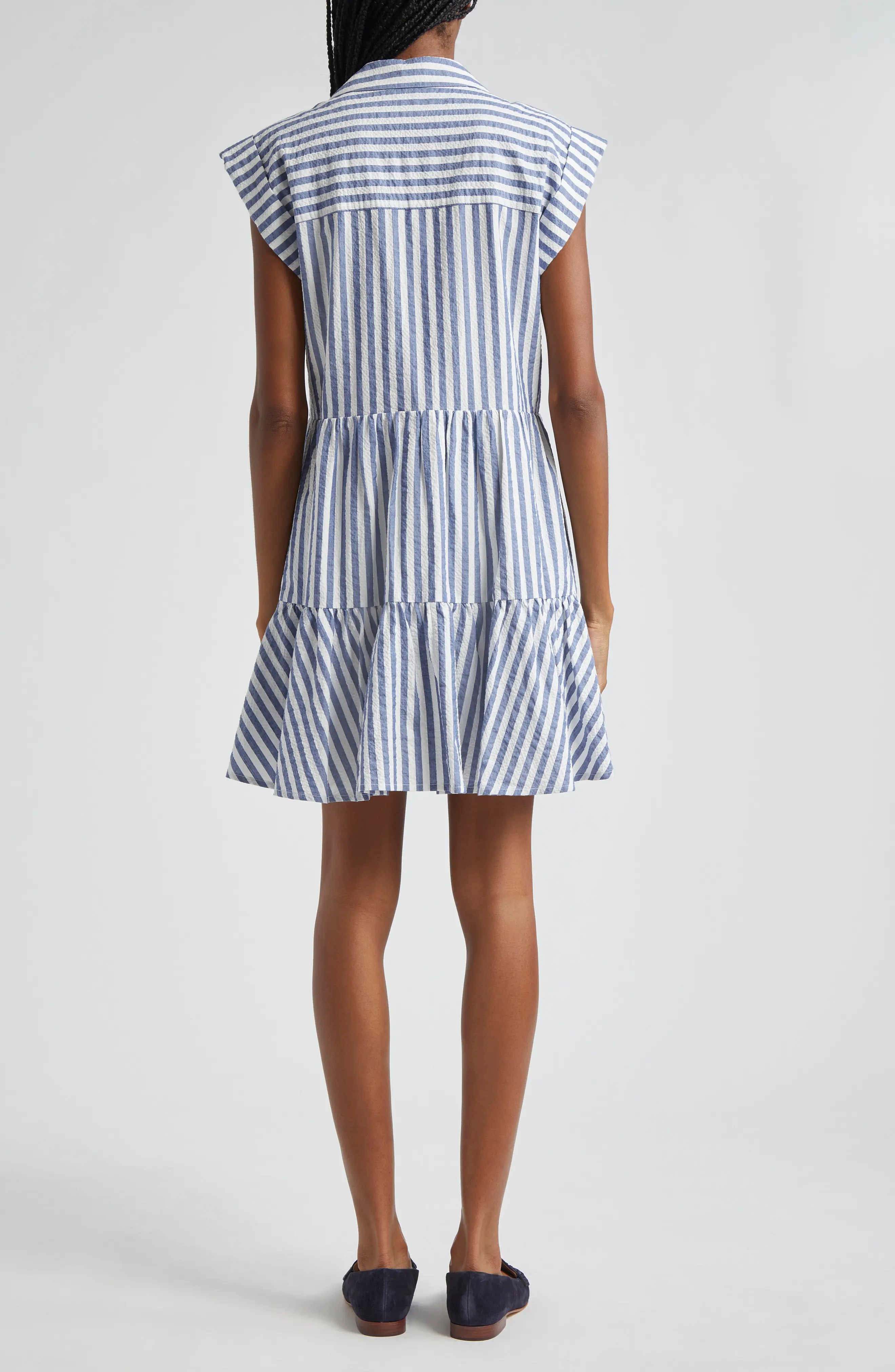 Trisha Stripe Cotton Shirtdress in Blue/White - 2