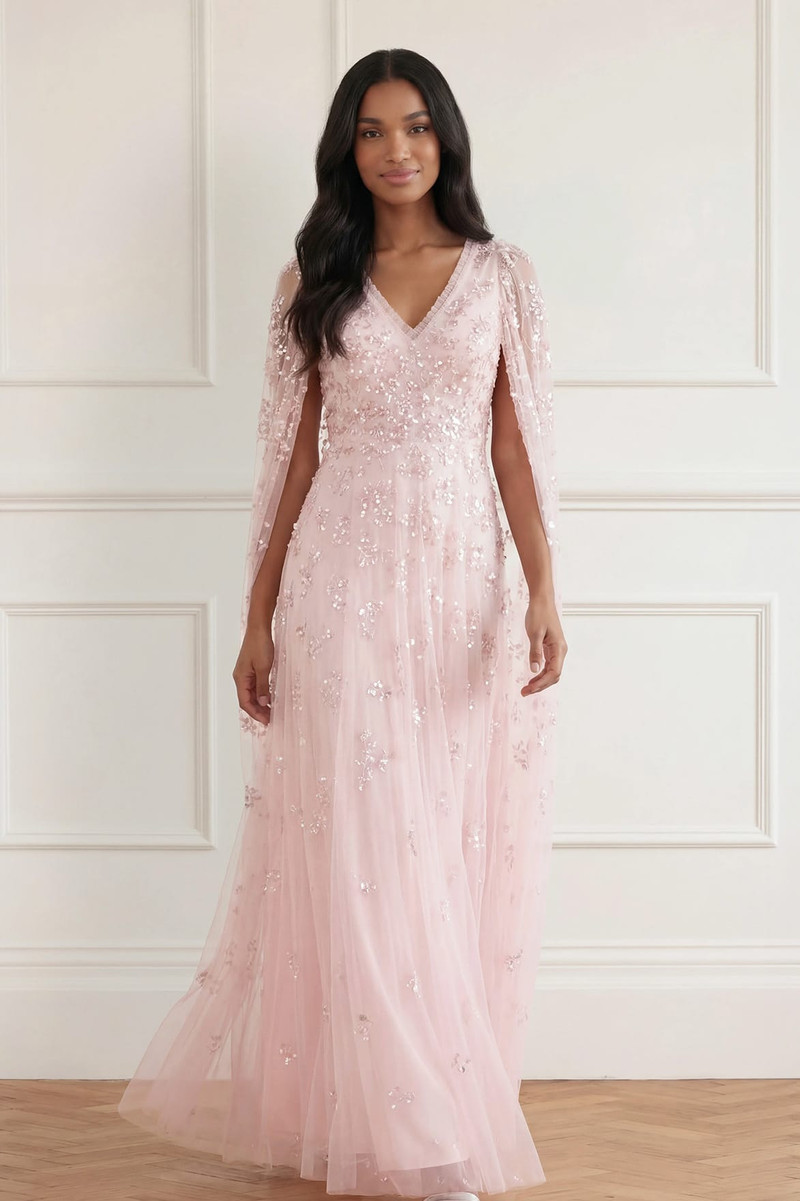 Needle & Thread Freesia Shimmer Cape Sleeve Ankle Gown outlook