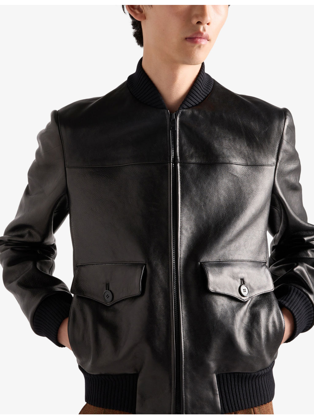 Patch-Pocket Leather Bomber Jacket - 4