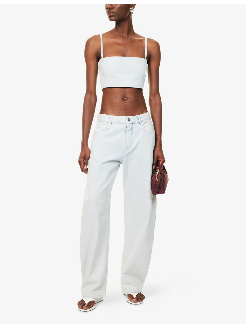 Crop Shoulder-Straps Denim-Blend Top - 2
