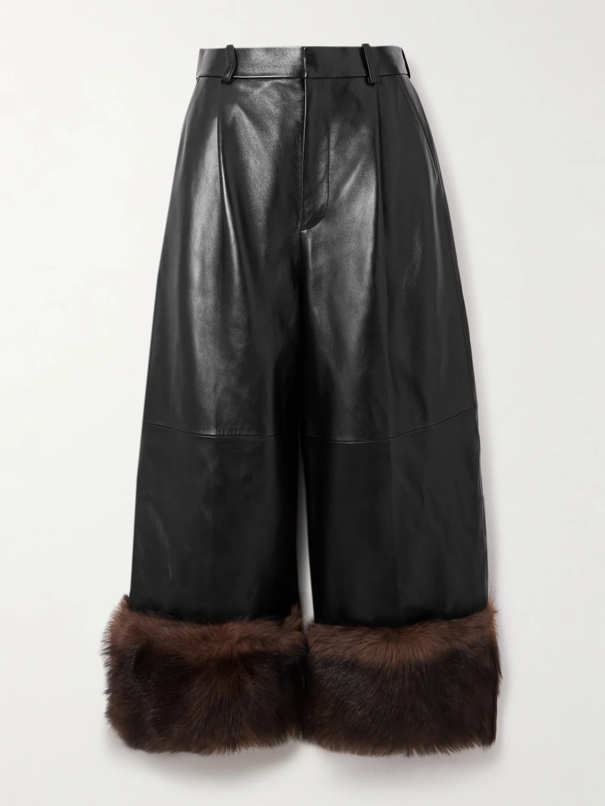 Convertible Cropped Shearling-trimmed Leather Wide-leg Pants - 1