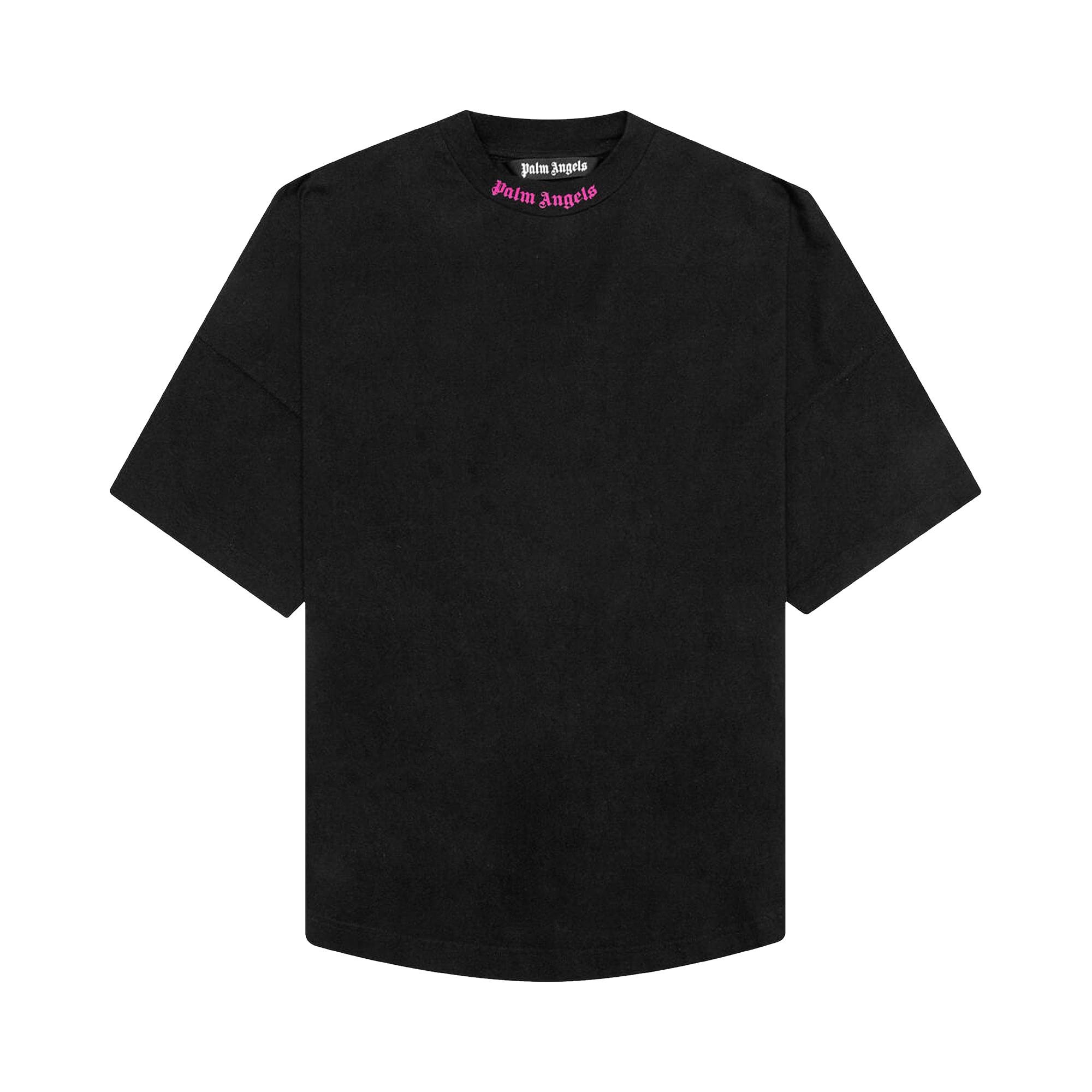 Palm Angels Doubled Logo Over Tee 'Black/Fuchsia' - 1