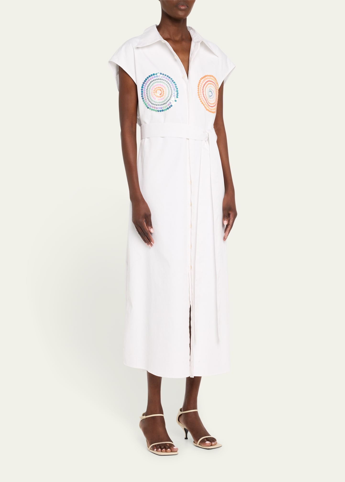 Sequined Sleeveless Belted Shirtdress - 4