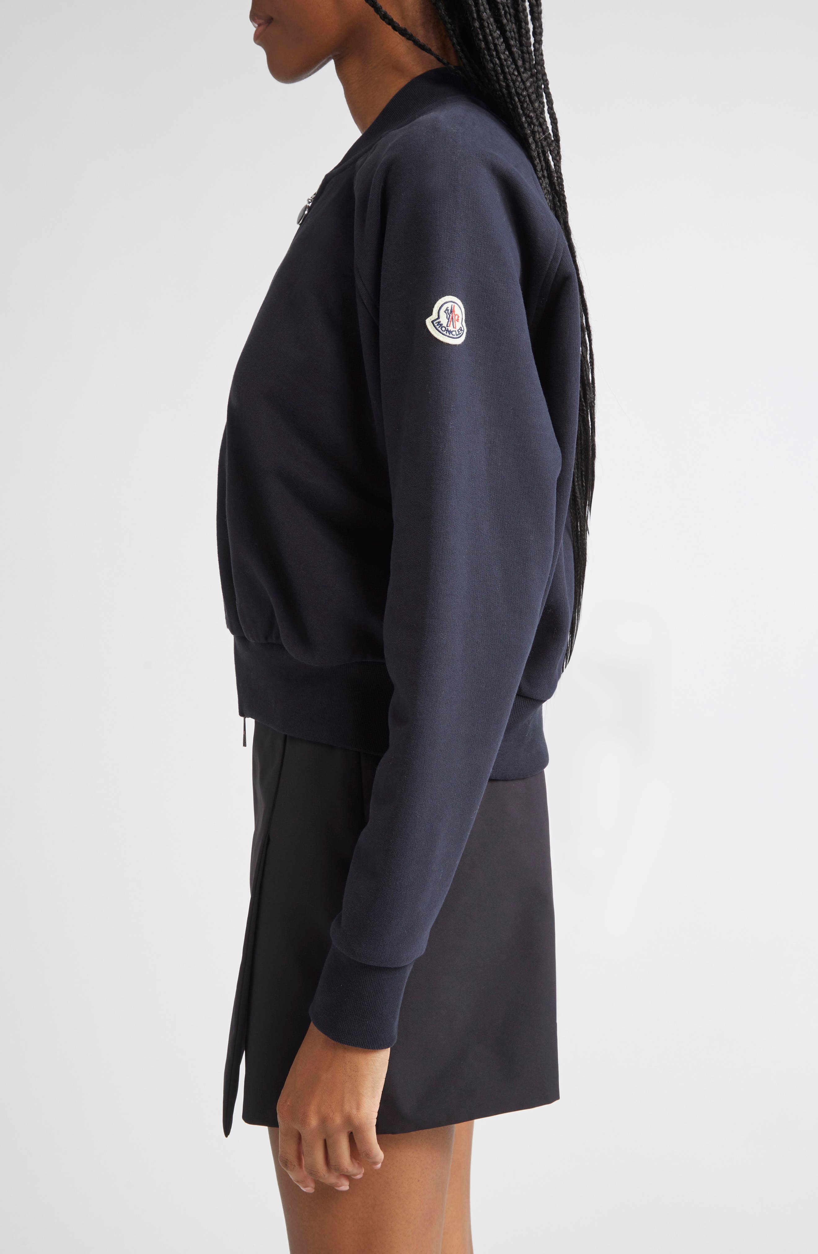 Moncler Zip Crop Cotton Cardigan in Blue at Nordstrom - 4