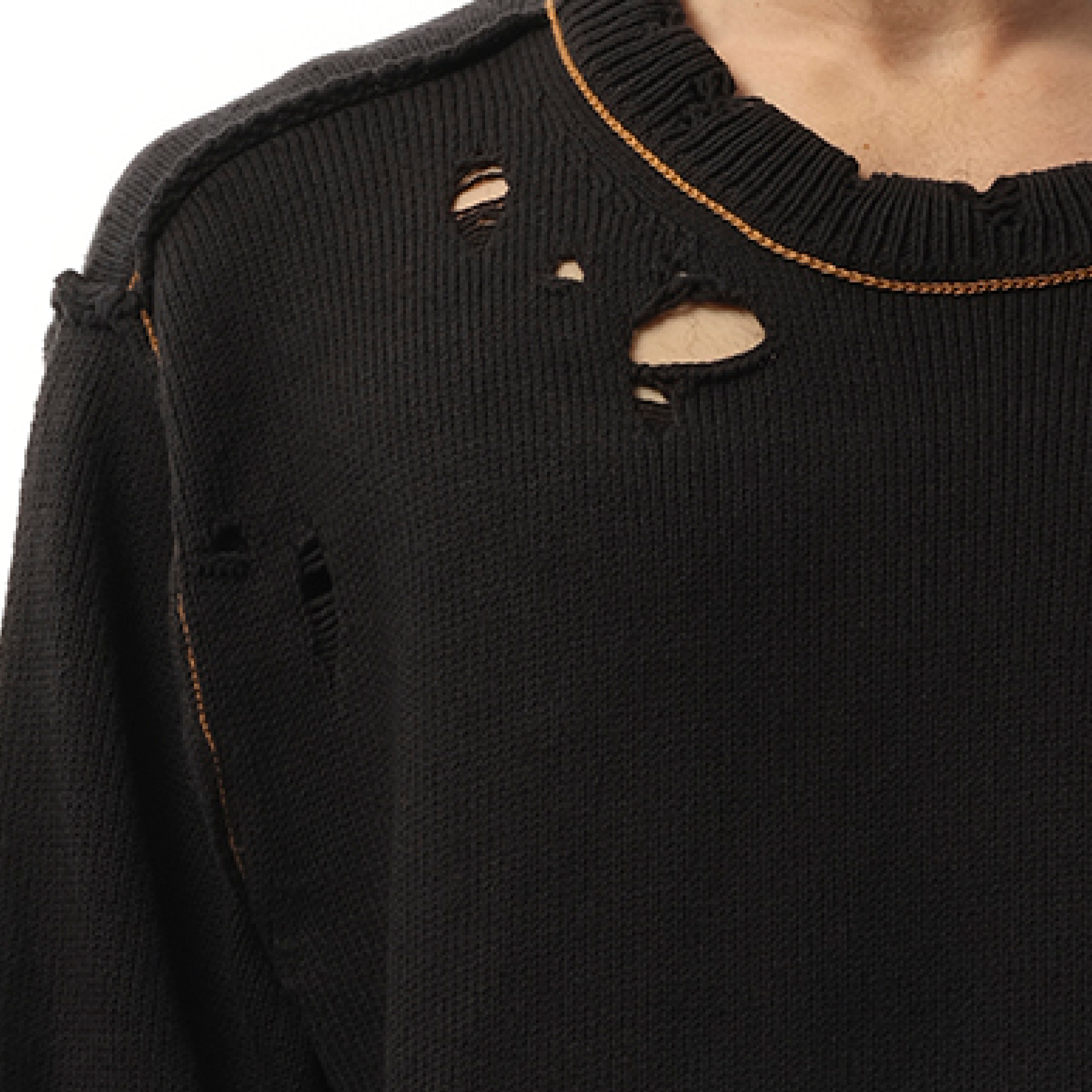 Recycle Denim Yarn Sweater in Black - 3