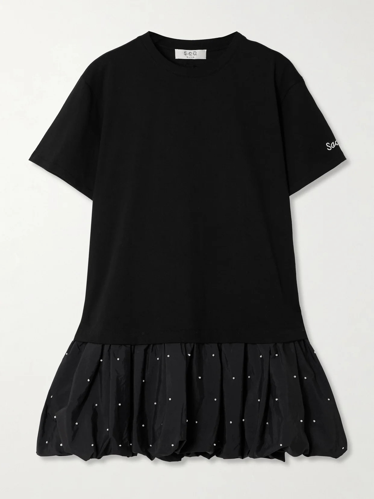 Alberta Cotton-jersey And Faux Pearl-embellished Shell Mini Dress - 1