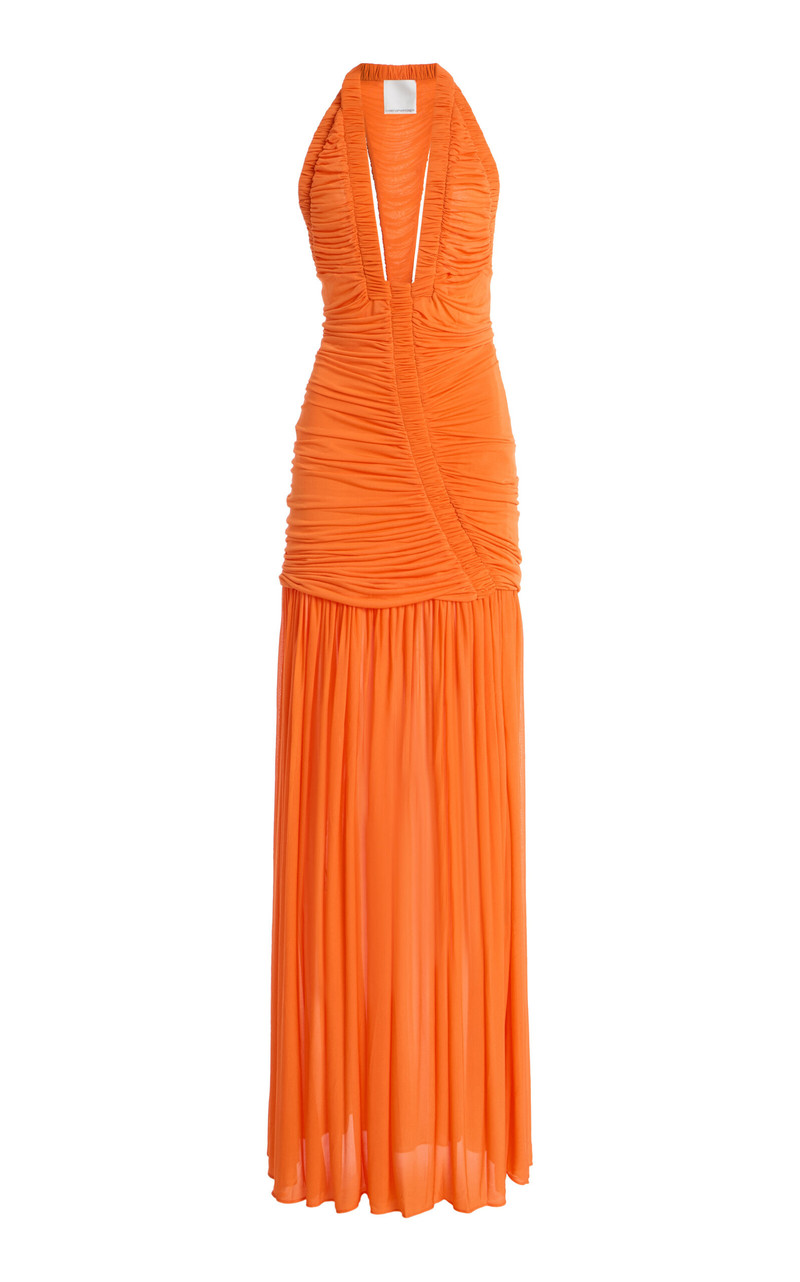 Exclusive Orion Ruched Jersey Gown orange 1