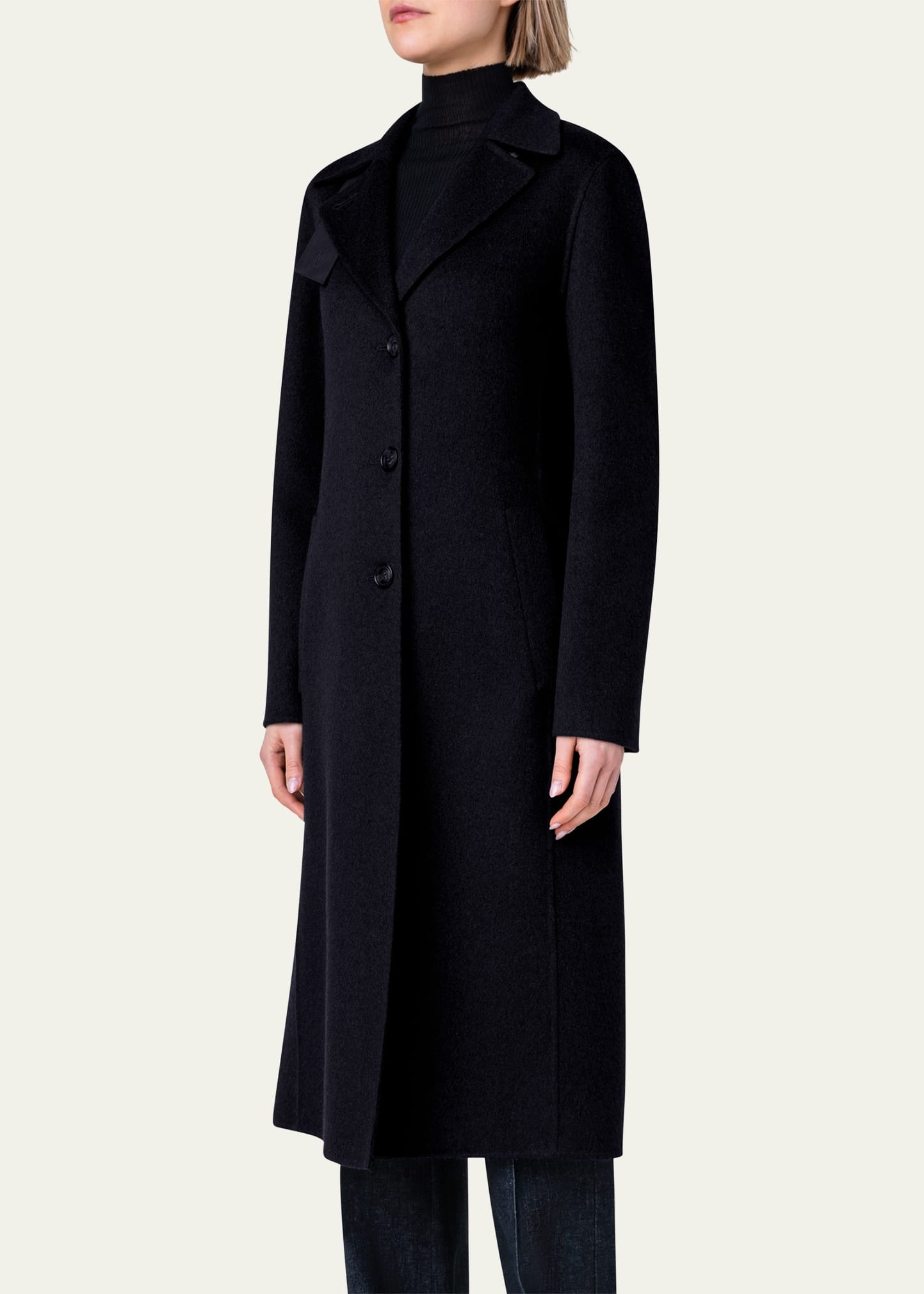 Leather Collar Cashmere Coat - 4
