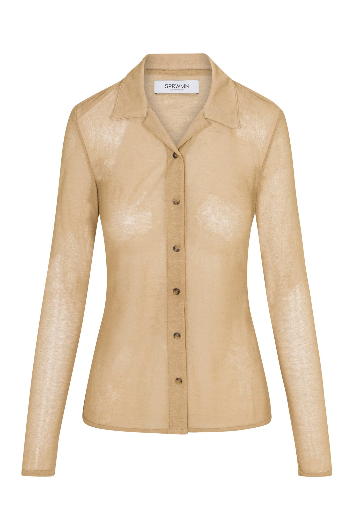 KHAKI KNIT MESH BUTTON DOWN - 6
