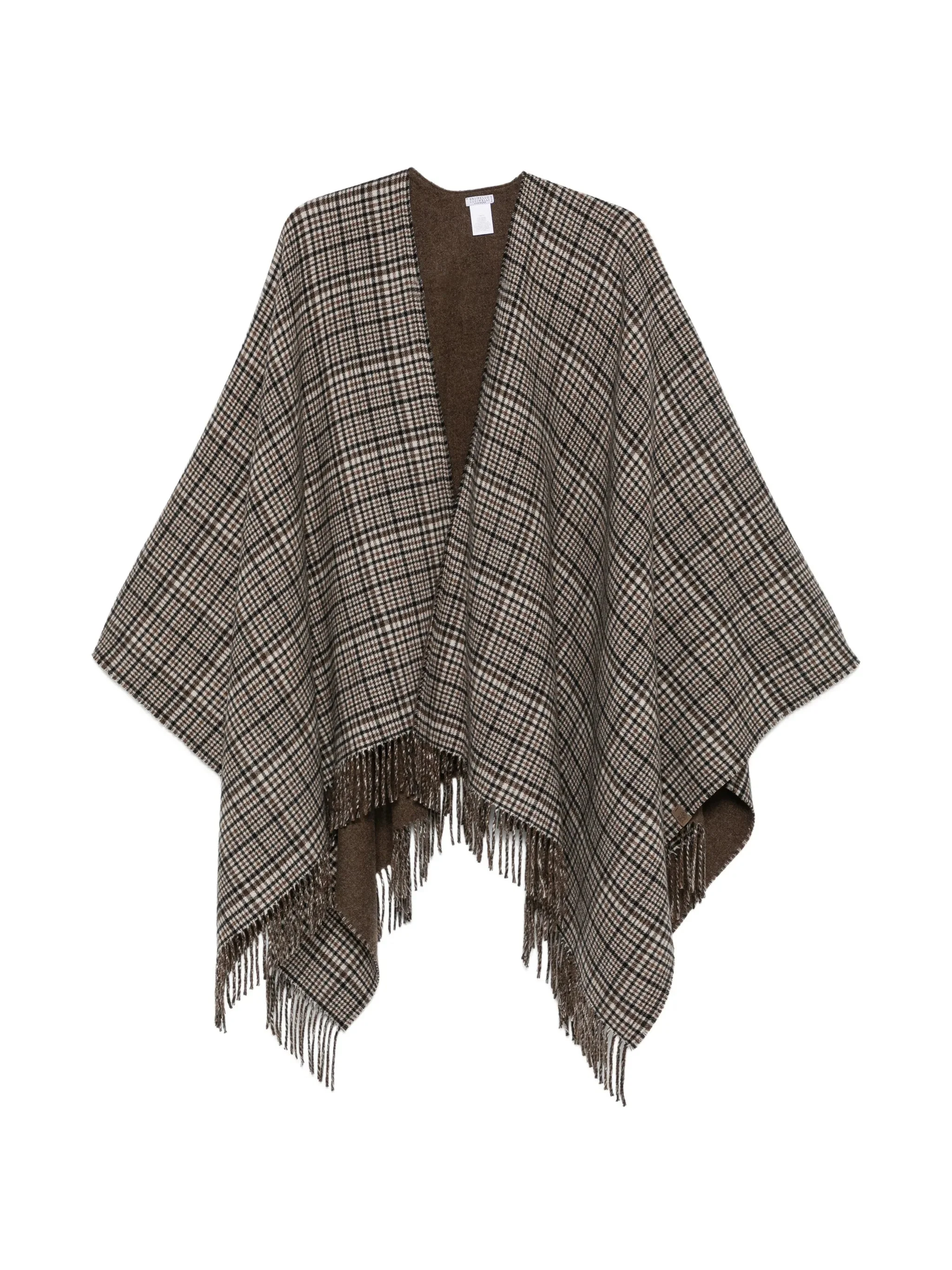 Brunello Cucinelli Check-pattern Fringed Poncho - 1