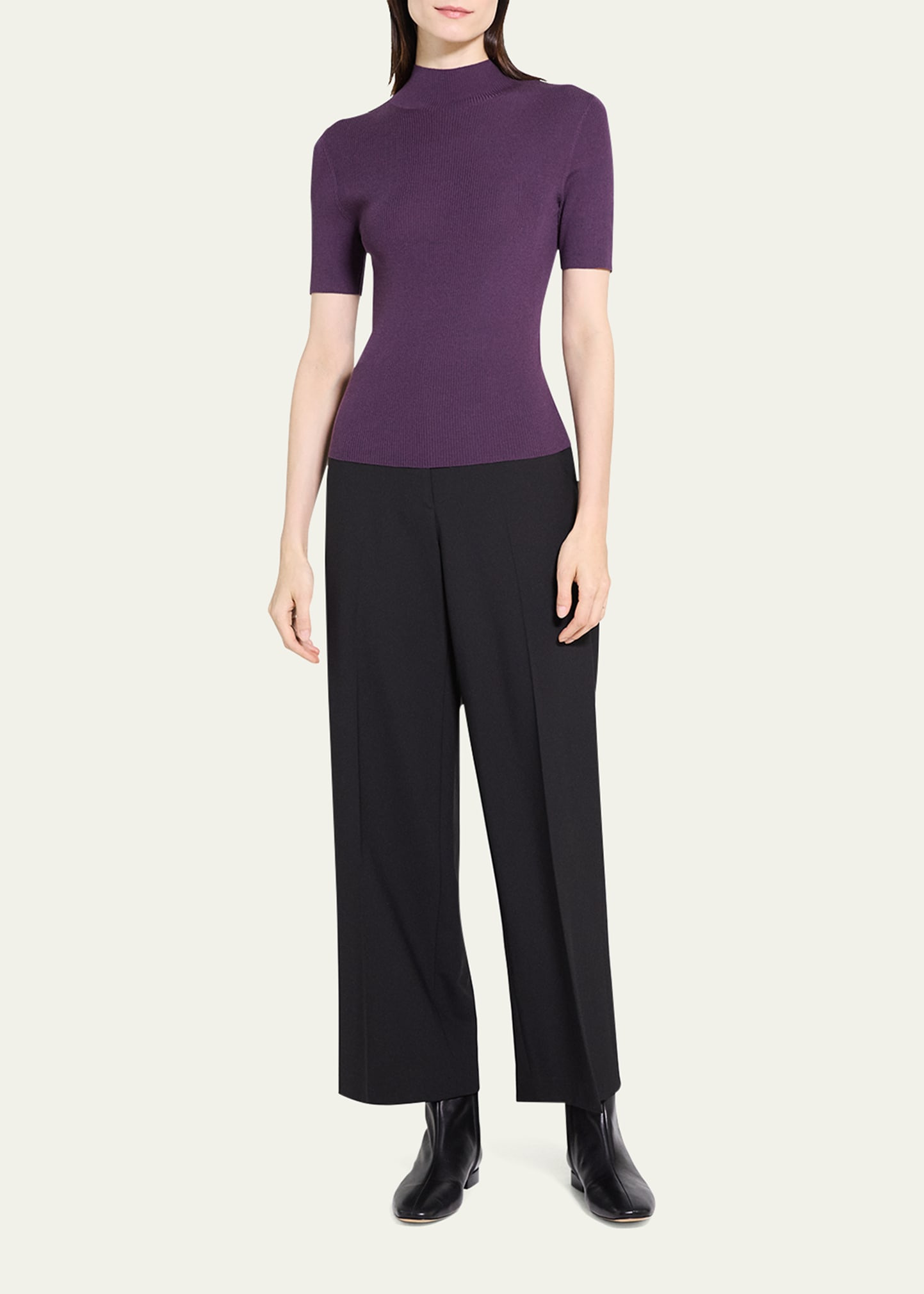 Leenda Regal Merino Wool Short-Sleeve Mock-Neck Top - 2