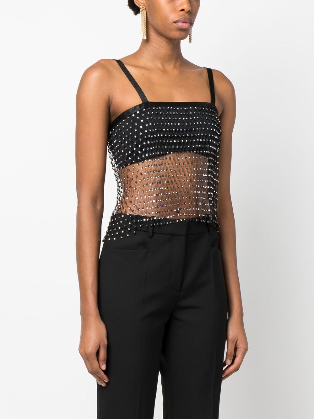 sheer crystal-embellished crop top - 3