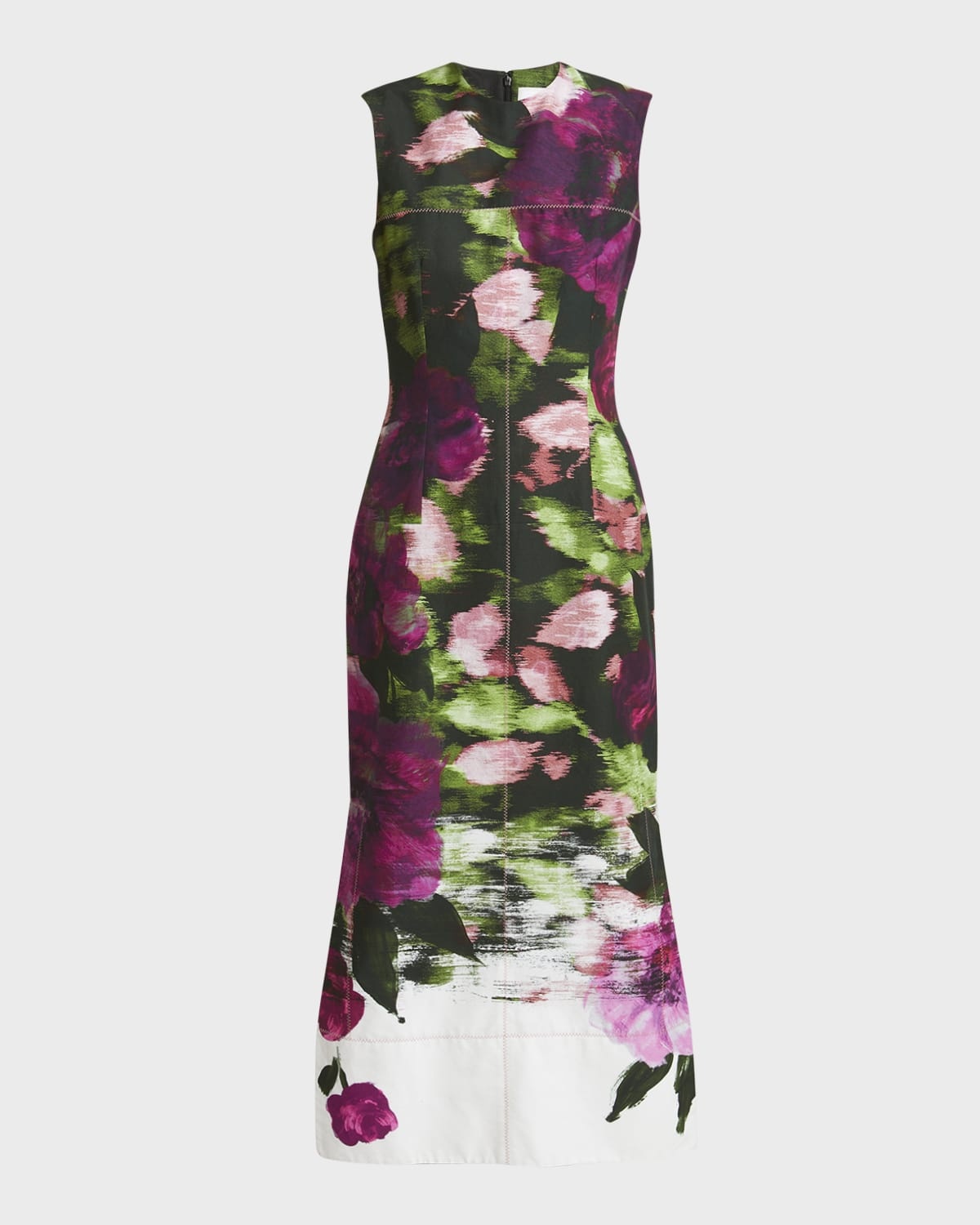 Abstract Floral Midi Pencil Dress - 1