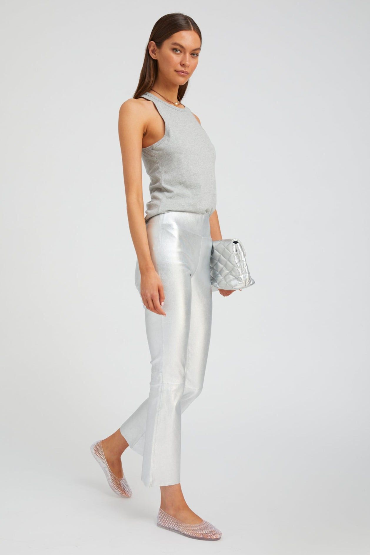 METALLIC SILVER LEATHER ANKLE FLARE - 3