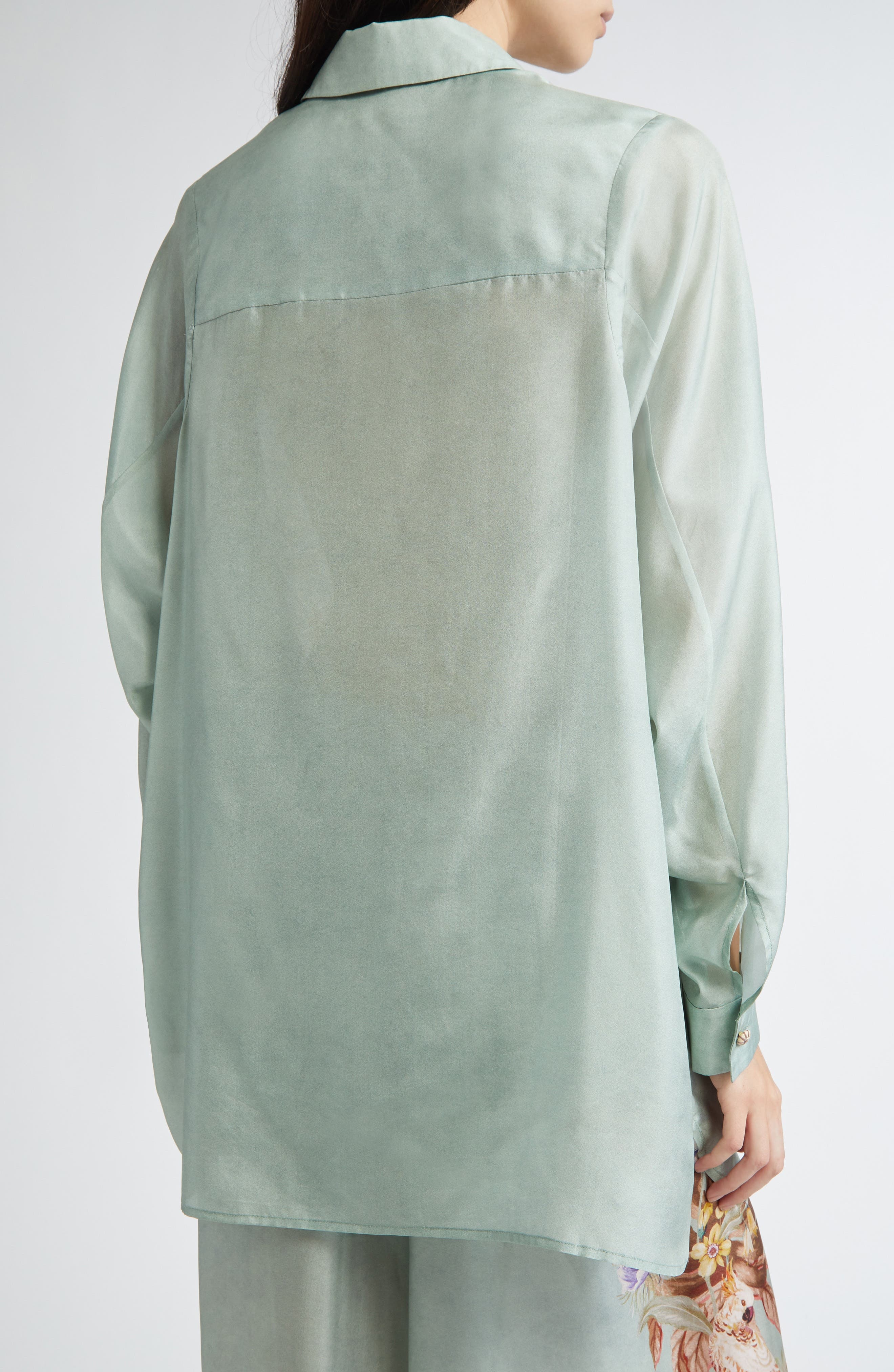 Zimmermann Coco Placed Print Silk Button-Up Shirt in Sage Multi Floral at Nordstrom - 3