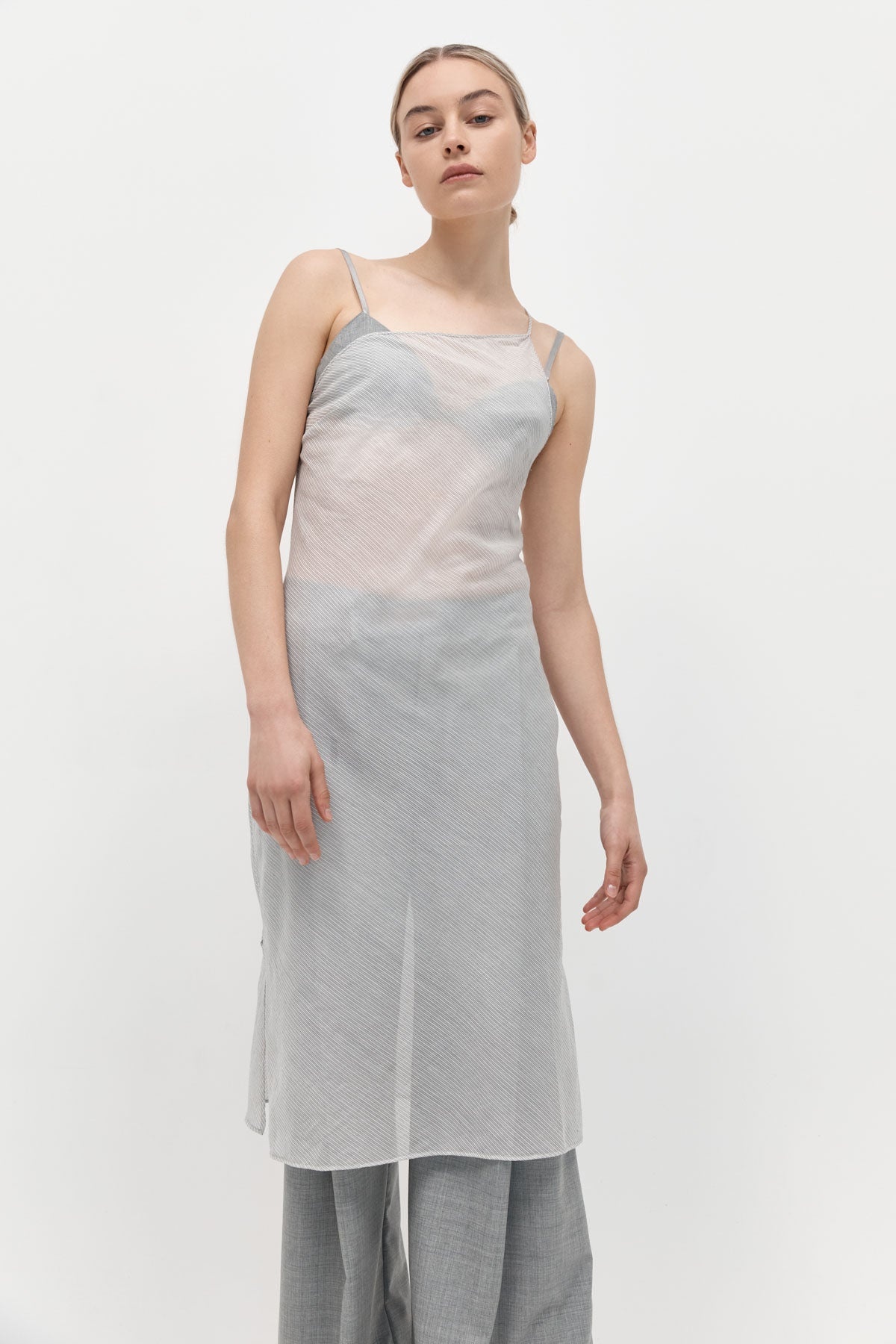 Asymmetric Slip Dress - Sheer Stripe - 1