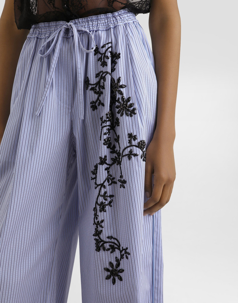 Striped poplin trousers with flowers embroidery 5