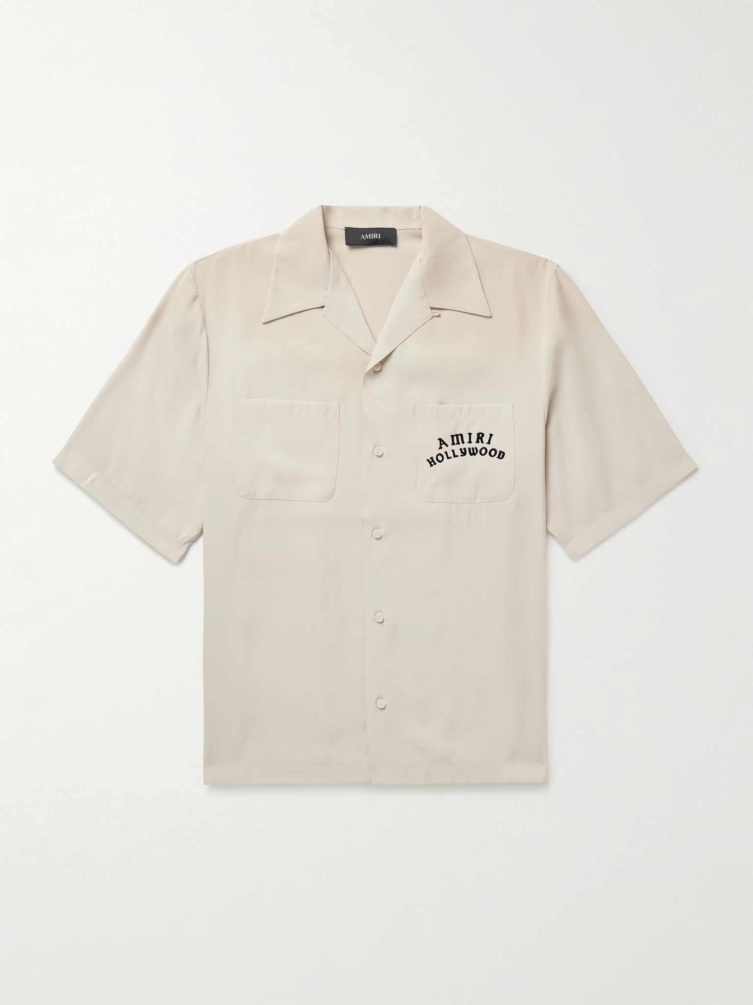 Convertible-Collar Logo-Flocked Modal-Blend Shirt Off-white - 1