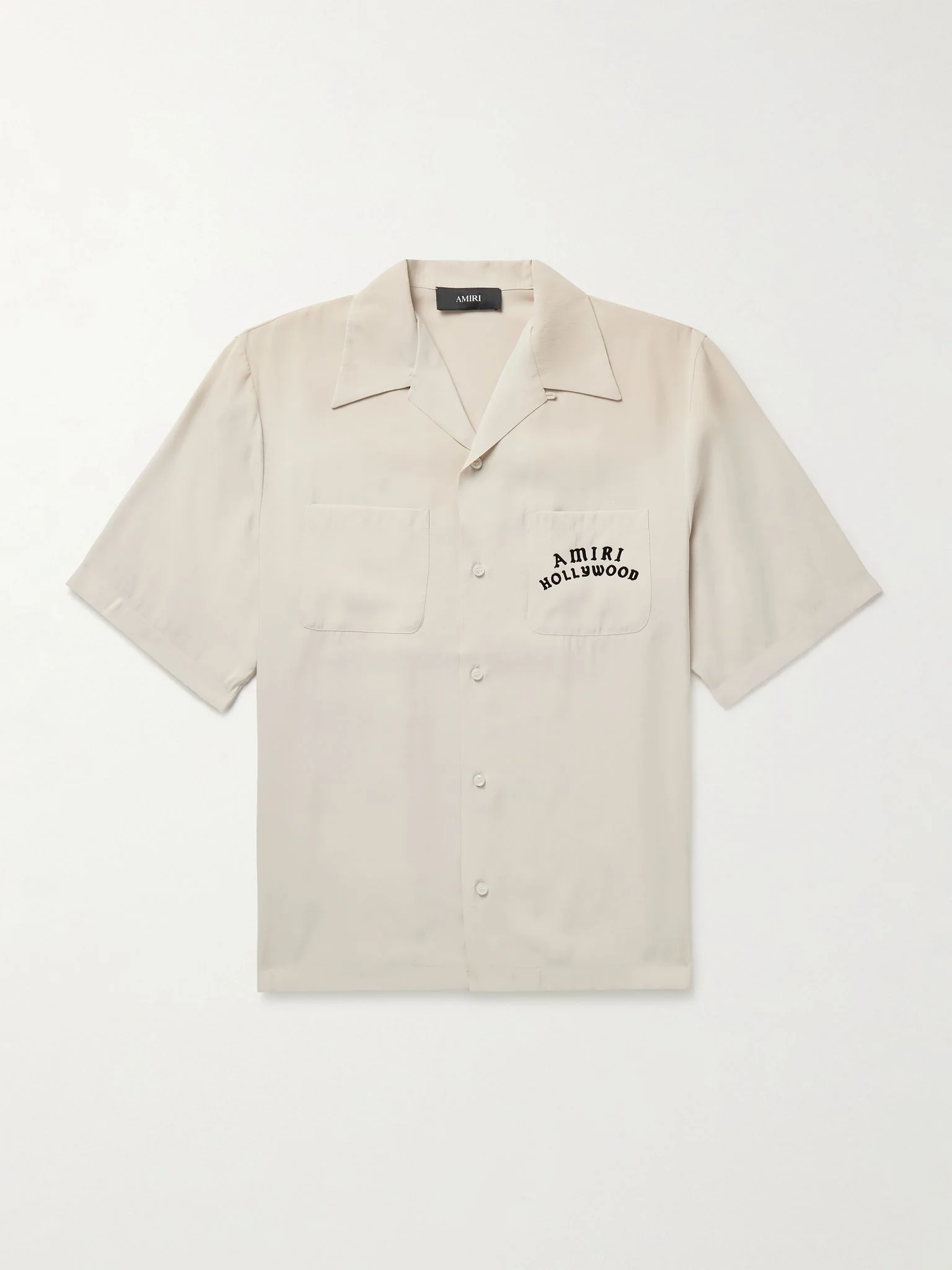 Convertible-Collar Logo-Flocked Modal-Blend Shirt Off-white - 1