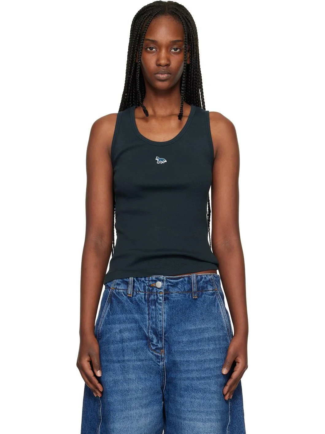 Navy Baby Fox Ribbed Tank Top - 1